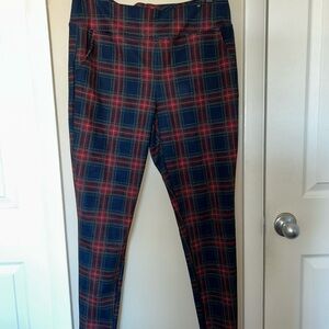 Plaid Women’s High Rise Leggings - Red and Blue